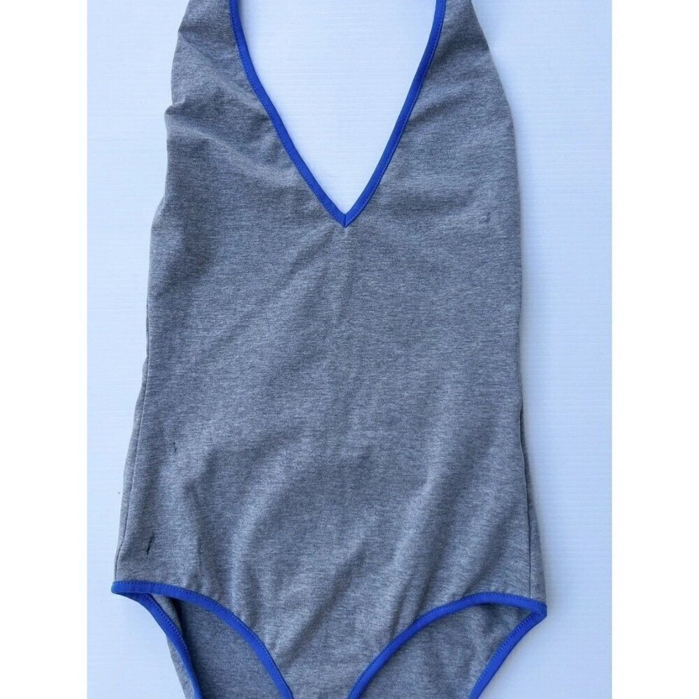 Glamorous Women’s Halter Neck Bodysuit Gray Blue Trim Size Small NWT | Low Back